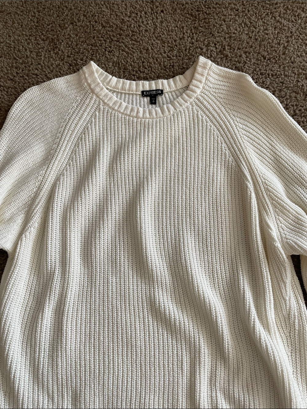 Express Cream Ribbed Crewneck Pullover - Picture 6 of 9